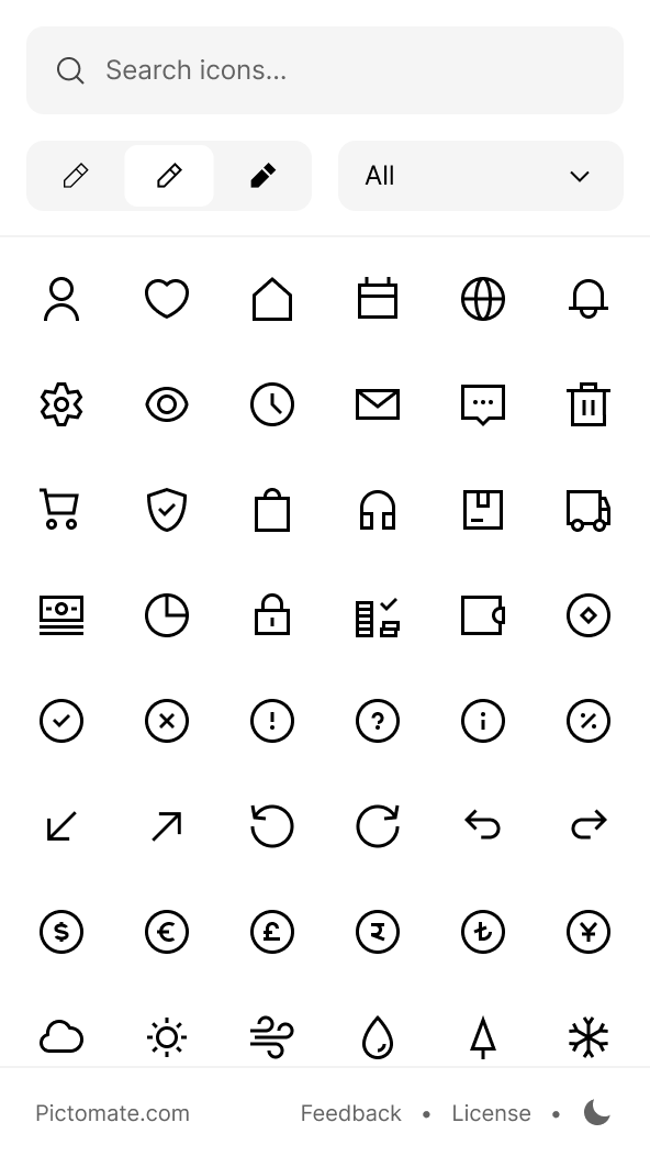 Figma plugin interface preview showing organized icon set with large background icons for apps, UI, and design systems